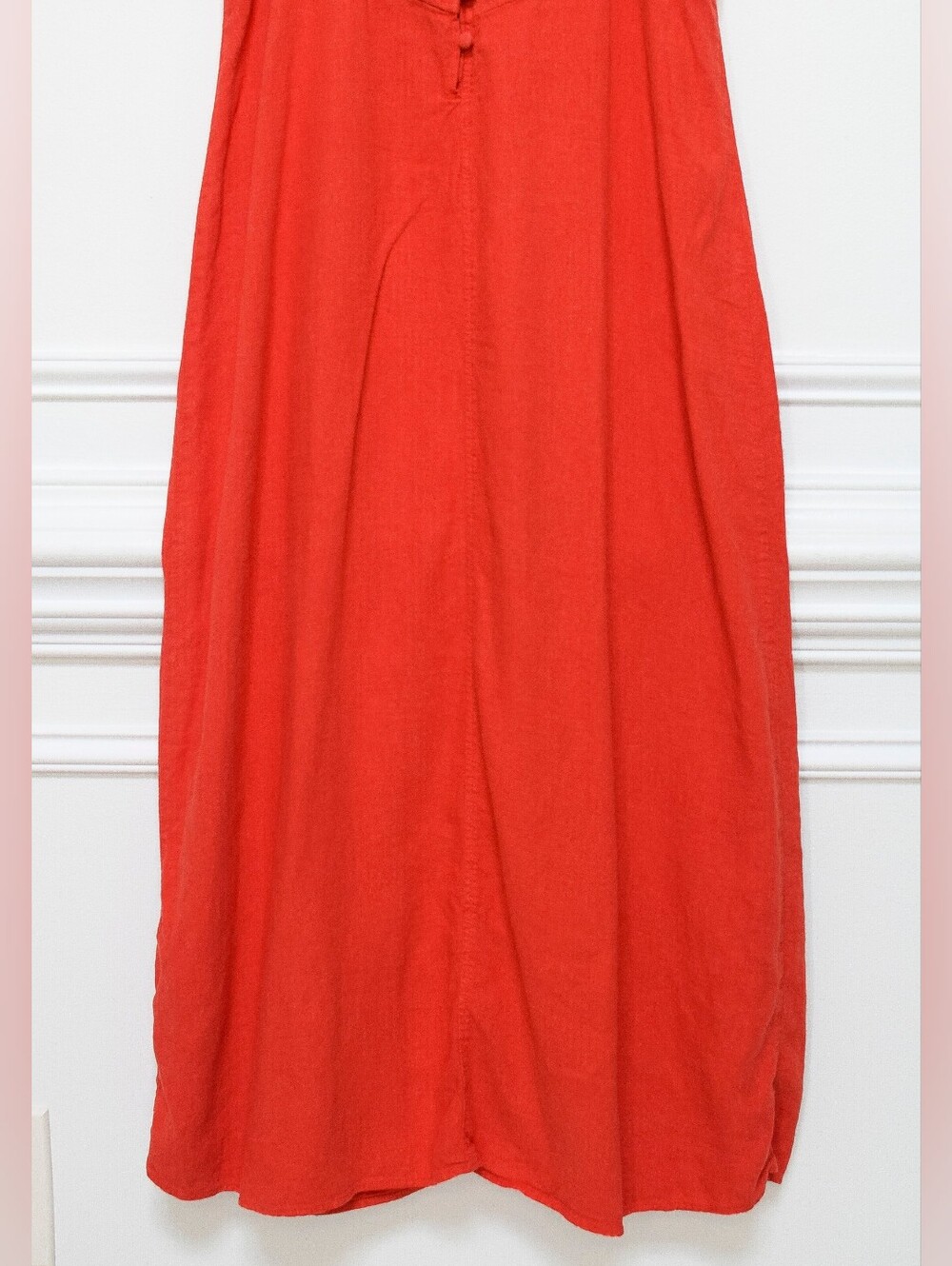 Zara Linen Blend Camisole Midi Slip Dress Orange Red Buttons Sz M Fall Capsule - Picture 9 of 11